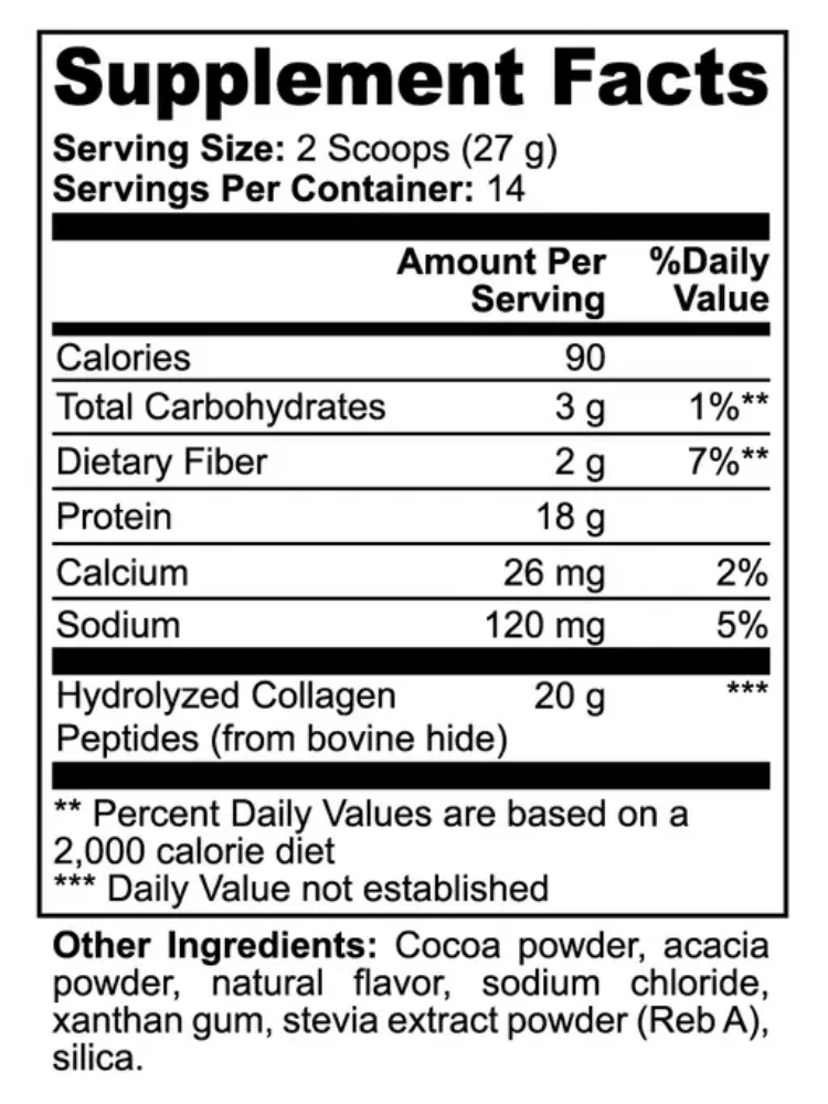 Grass-Fed Collagen Peptides Supplement Facts label