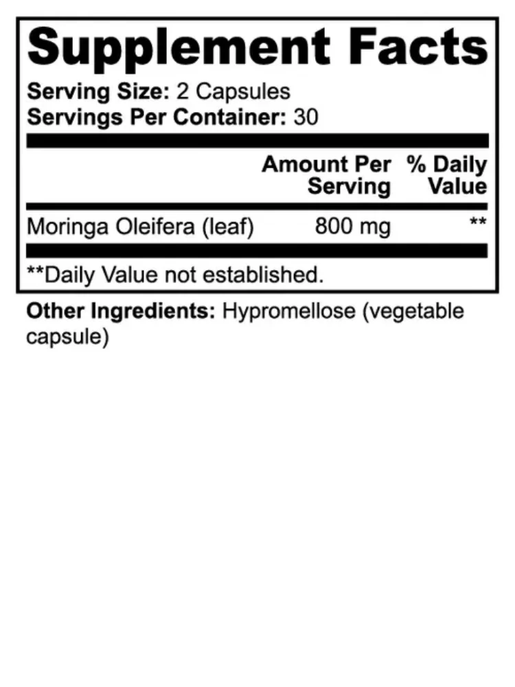 Moringa Pure Supplement Facts label