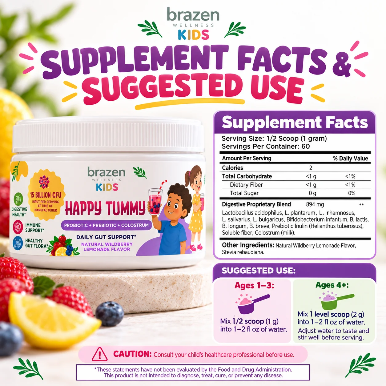 Happy Tummy Supplement Facts label