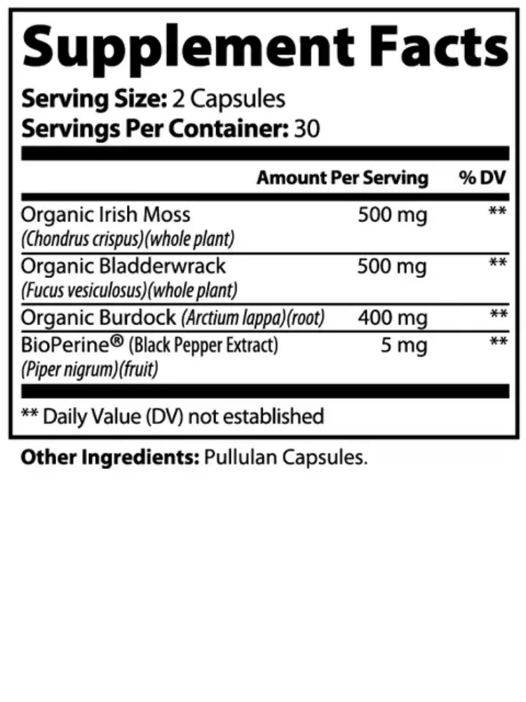 Sea Moss Capsules Supplement Facts label